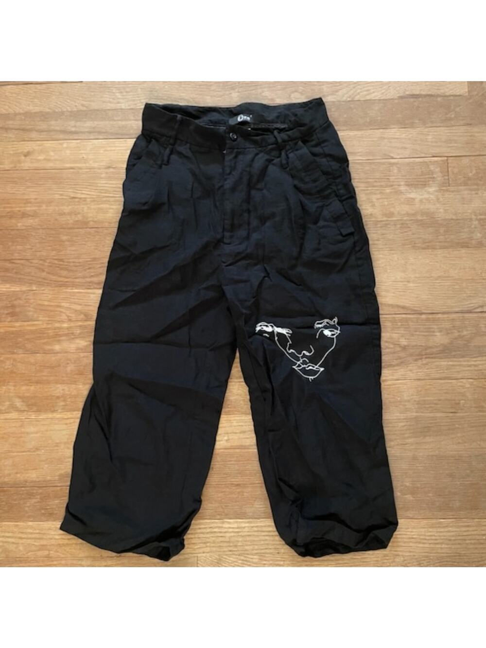 Huan Xiang Zhe black cropped linen look casual pants b22
